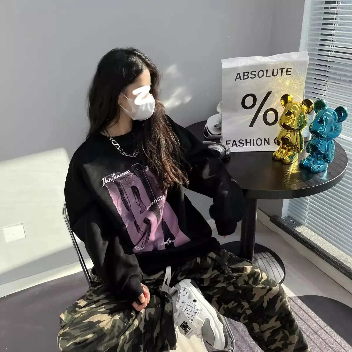 

Loose Fit Men's Hoodie Thiened Fce round Ne Sweatirt American Retro Suede Outerwear for Autumn Winter Couples