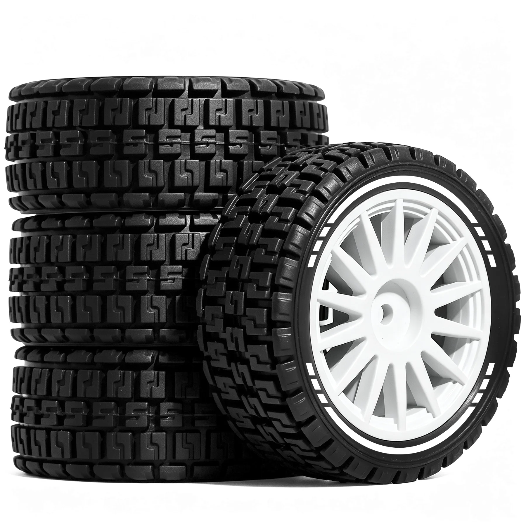 Image of Rally Block Rad- und Reifensatz für 1/10 1/12 RC-Auto für HSP 94123 TT01 / XV01 MJX 10303 Kyosho FW06 12 mm Sechskant Nylon-Räder 4 Stück