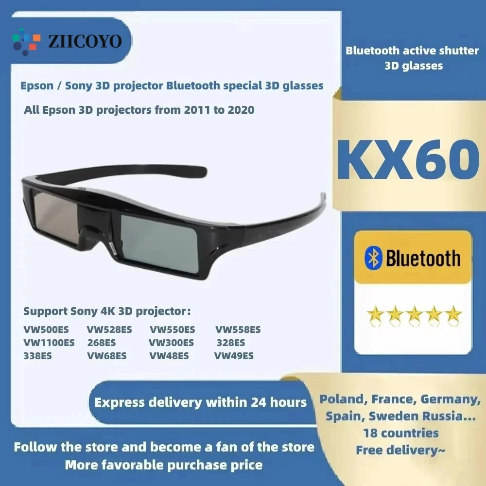 Bluetooth active shutter 3D glasses for Epson Sony 3D Bluetooth projector For all Epson LCD 3D projectors