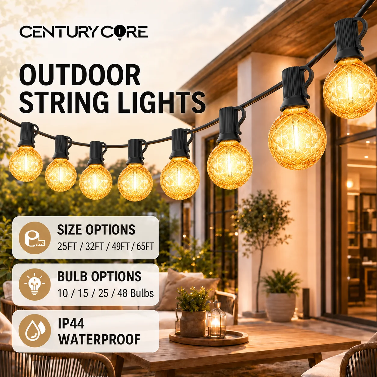 Diamond Amber LED G40 String Light E12 220V EU Waterproof Shatterproof Garden Wedding Mother's Day Outdoor Decoration Light