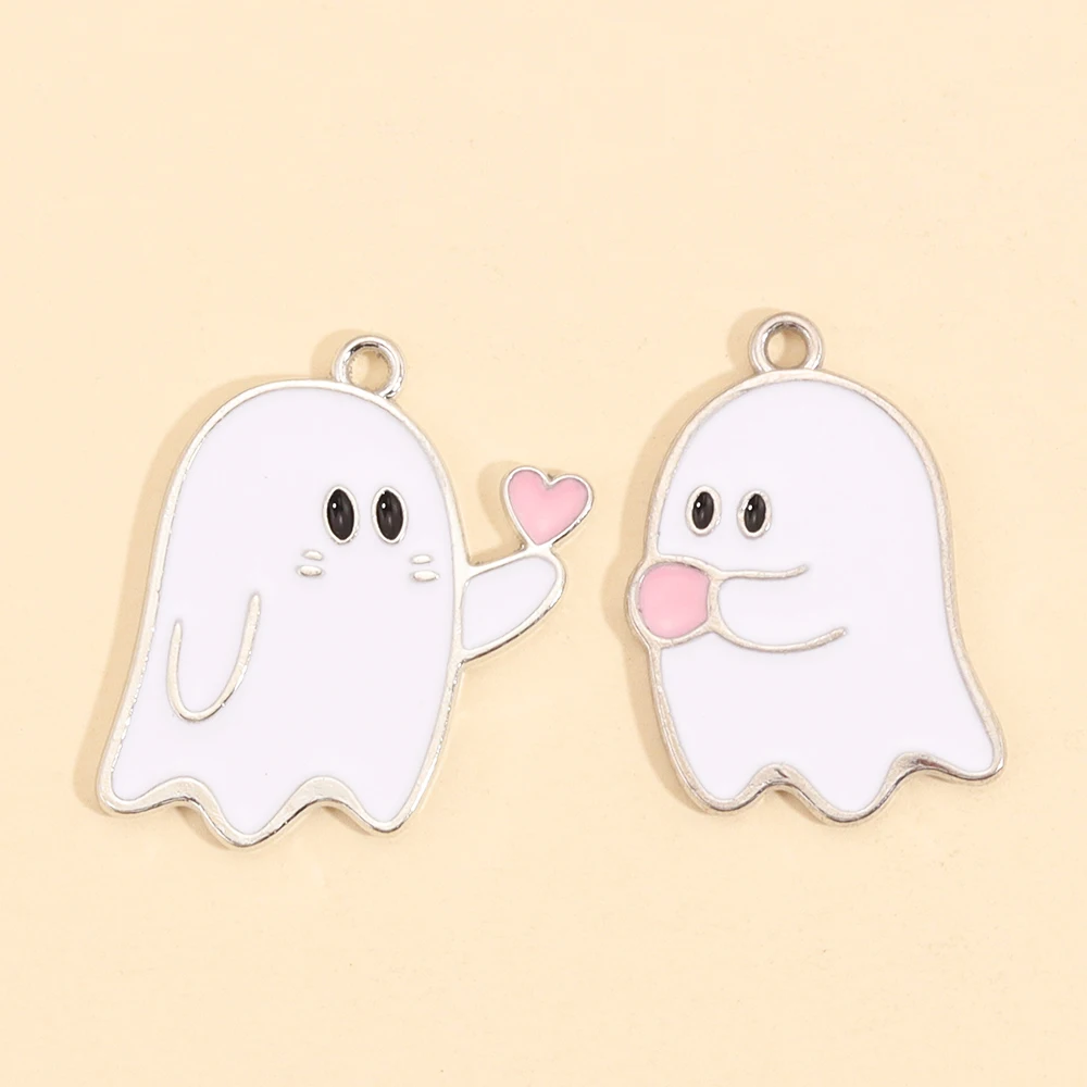 10 Stück süße schwarze und weiße Geister-Anhänger Halloween-Party-Dekorationen für Halskette Ohrringe DIY Schmuckherstellung Legierung Charms – Detail 5