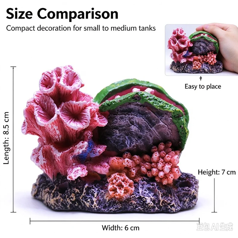 Mediterranean Style Artificial Coral Reef, Simulated Shell & Rock Decor,Aquarium Landscaping Ornament for Marine&Freshwater Tank