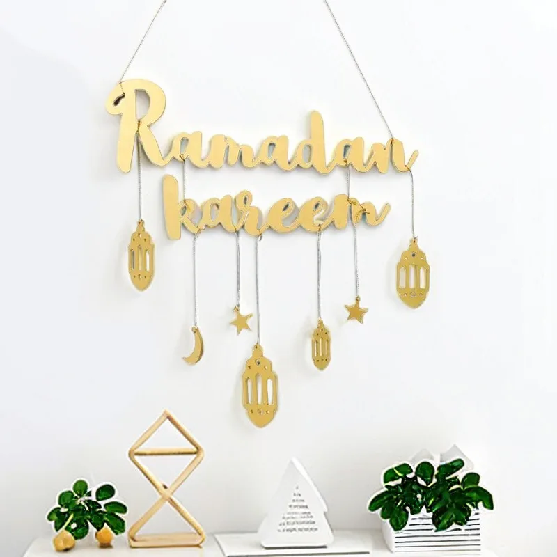 1pc eid al fitr hölzerne englische Buchstaben Dekoration Ramadan Kareem,DIY hängende Plakette Logo