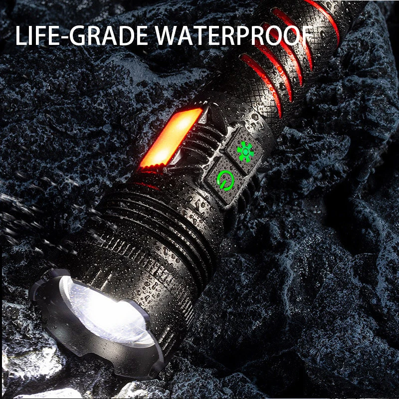 Portable Powerful LED Flashlight COB Side Lamp Long-range Aluminum Alloy Torch Type-C Rechargeable For Outdoor Hiking Fishing