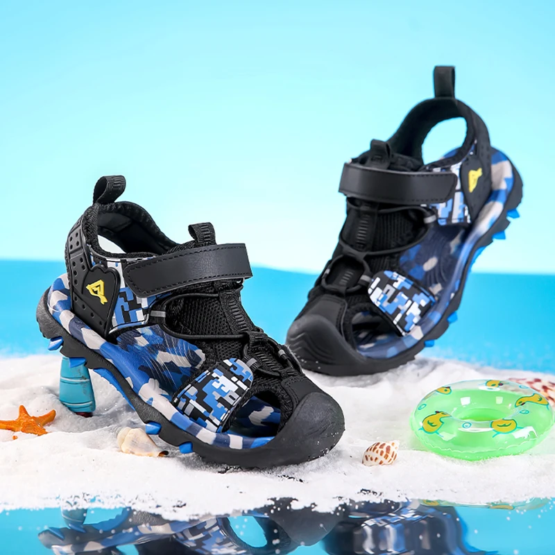 Outdoor Sport Children Anti-Bump Closed Toe Sandals Fashion Breathable Mesh Shoe Boy\'s Casual Anti Slip Beach Sandails