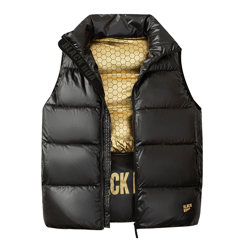 

Glossy Black Gold Vest Unisex New Korean Style Jacket Wash-Free Fashion Outerwear Lobeensind Brand Polyester Fiber 100%