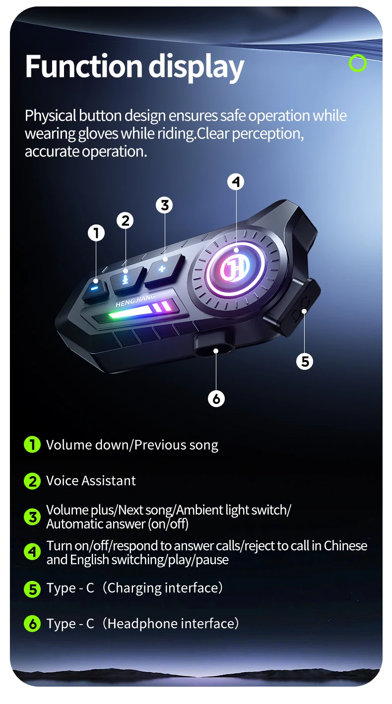 Bluetooth-Motorradhelm-Headset 5.6, kabellos, IPX6, wasserdicht, Geräuschunterdrückung, 1000 mAh, lange Standby-Zeit, Freisprecheinrichtung – Detail 10