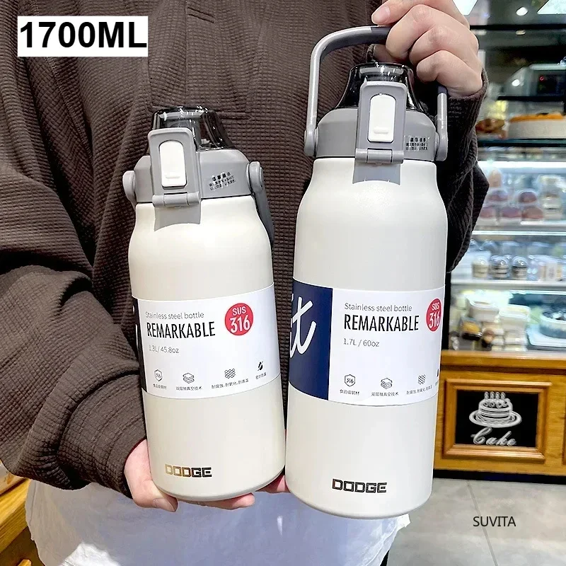 DODGE 1300/1700ML Stainless Steel Tumbler Thermos Bottle Portable Vacuum Flasks Outdoor Sports Water Cup Car Insulated Flask
