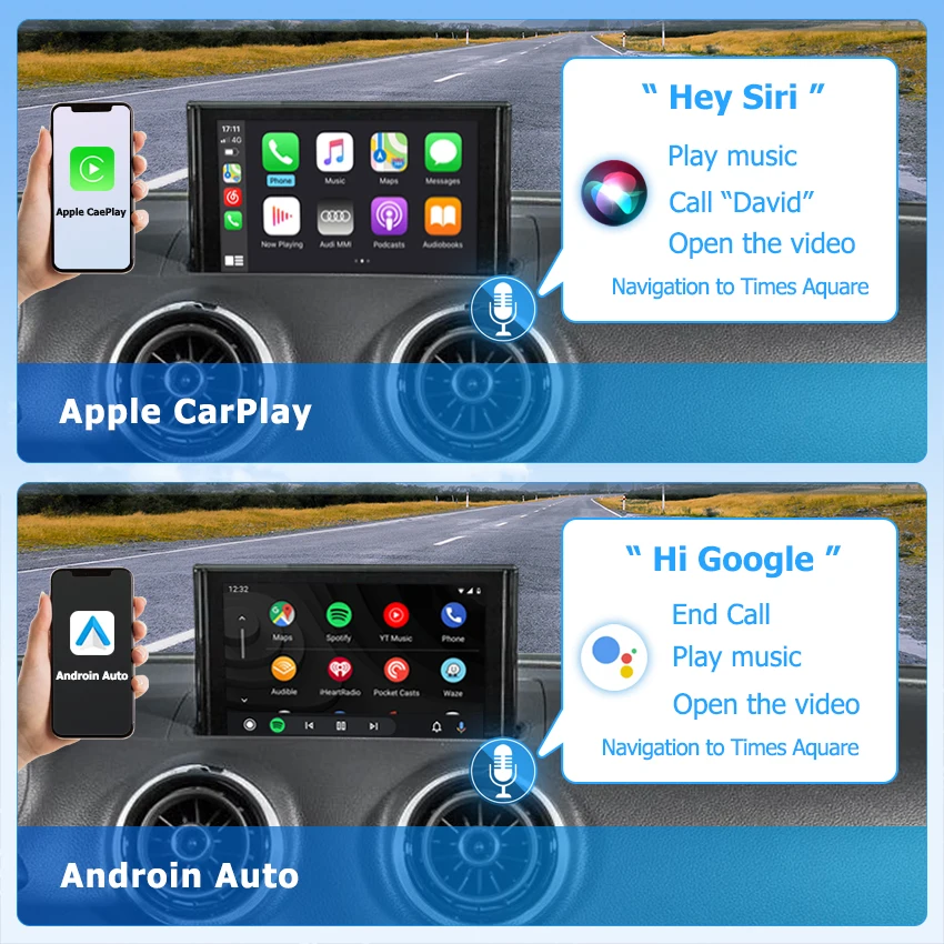 واجهة Linux اللاسلكية CarPlay Android Auto لسيارة Audi A3 2014-2018 مع وظائف تشغيل السيارة للملاحة AirPlay Mirror Link