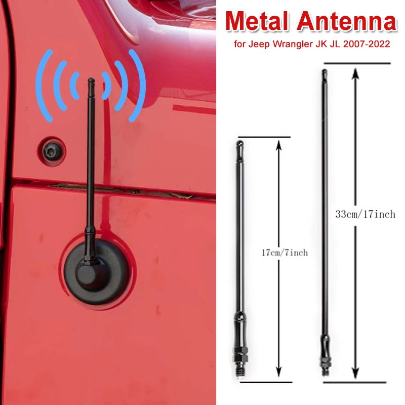 17cm/33cm Metal Antenna for Jeep Wrangler JK JL 2007-2022 Car Exterior Modification Accessories