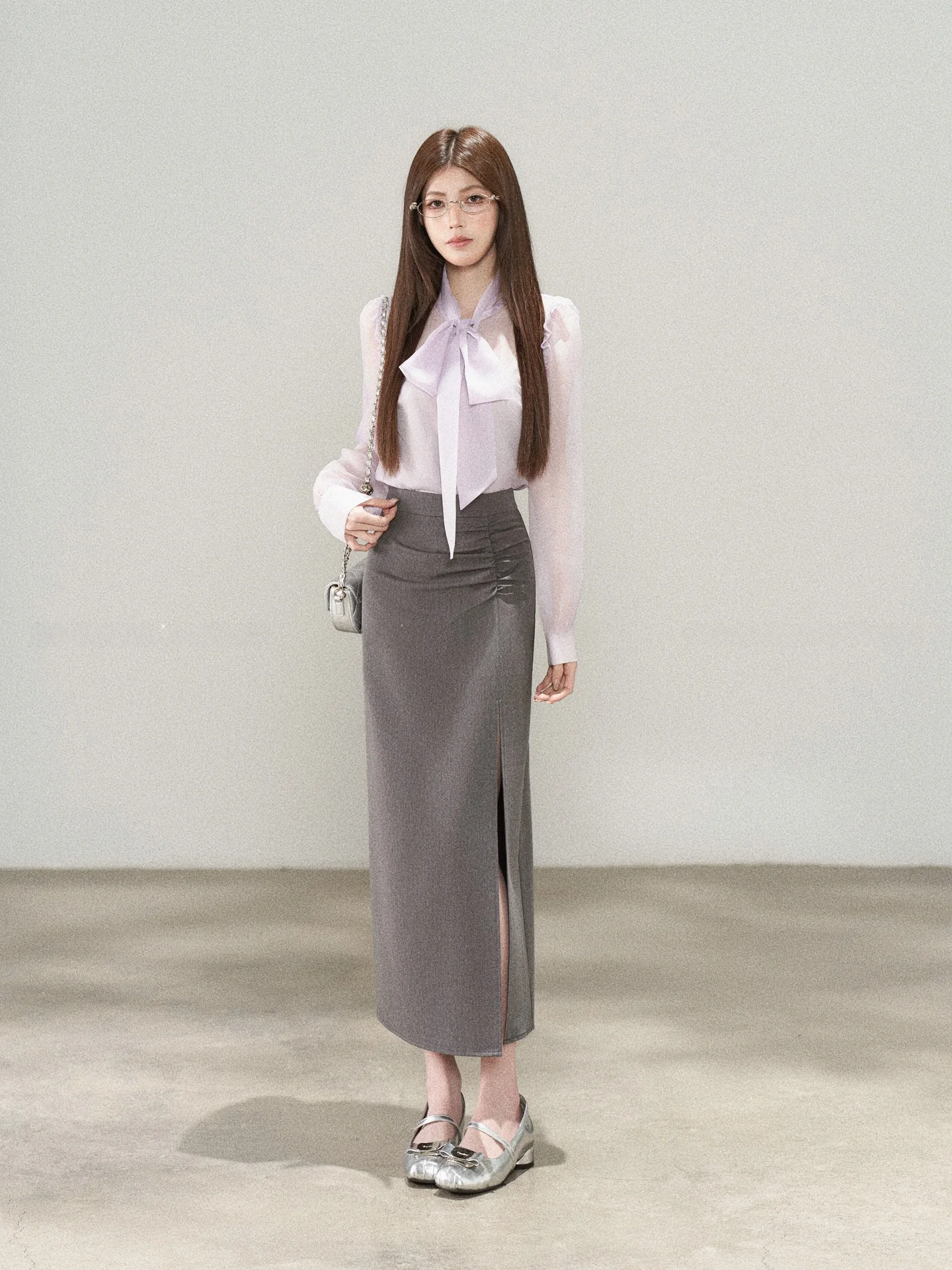 

Spring Commute High Waist Slimming Knot irt f Skirt Set Women's Faion Ensemble Breathable Medium Thin