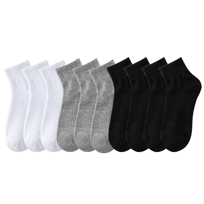 10 Pairs/Lot Men's Breathable Cotton Socks Solid Color Black White Business Casual Simple Versatile Sports Mesh Short Socks