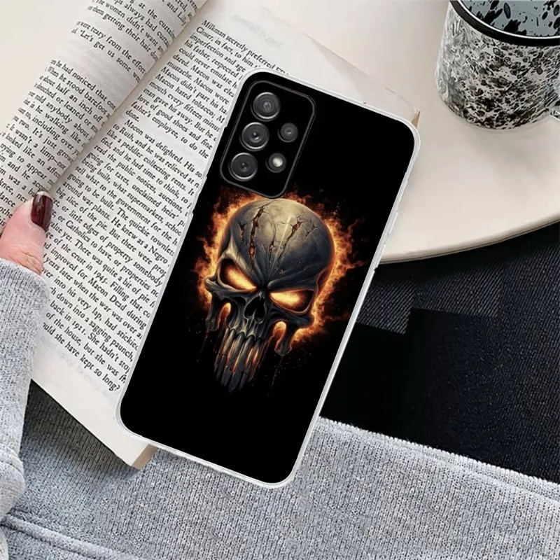 Fire Skull Head Smart Phone Case for Samsung Galaxy S23 S22 S21 Plus Ultra A12 A32 A53 Clear Phone Cover Funda