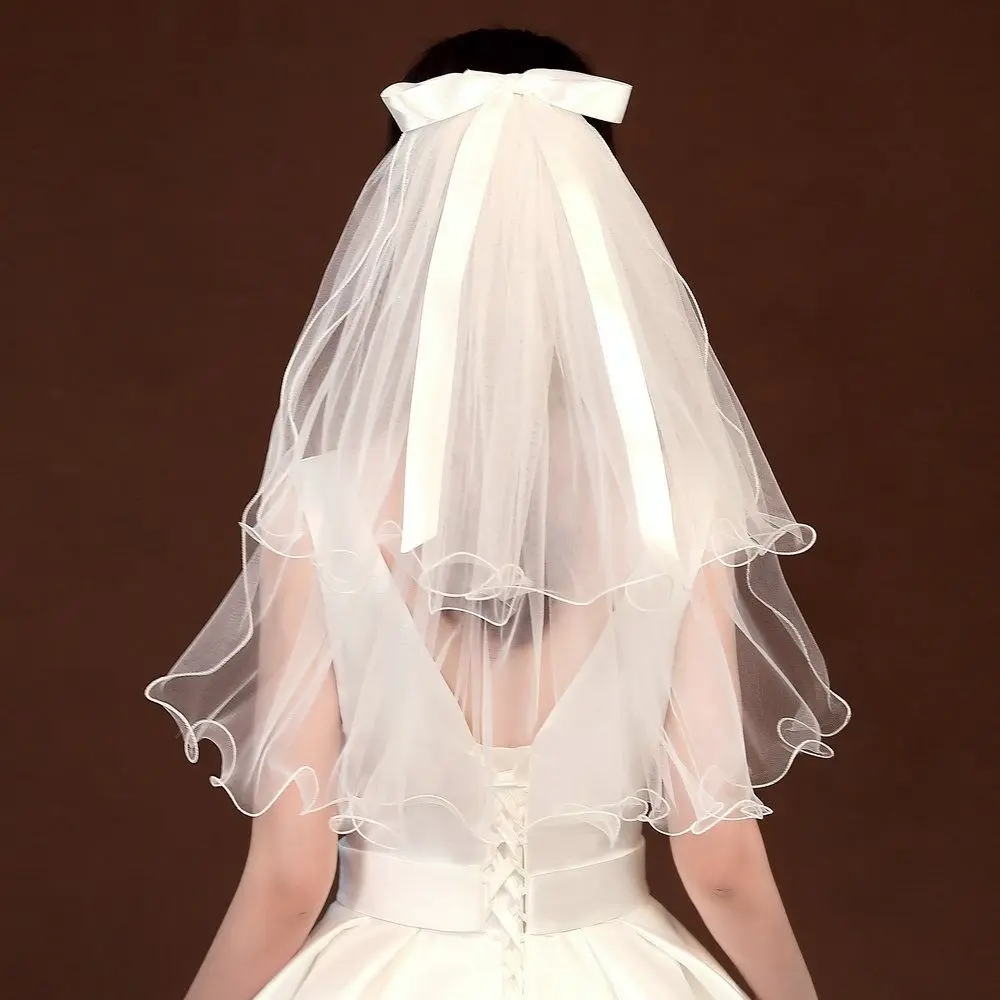 

2 шт., газовая голова невесты с бантом, изысканная декоративная двухслойная повязка на голову, элегантная заколка для волос, головной убор, свадебный душ