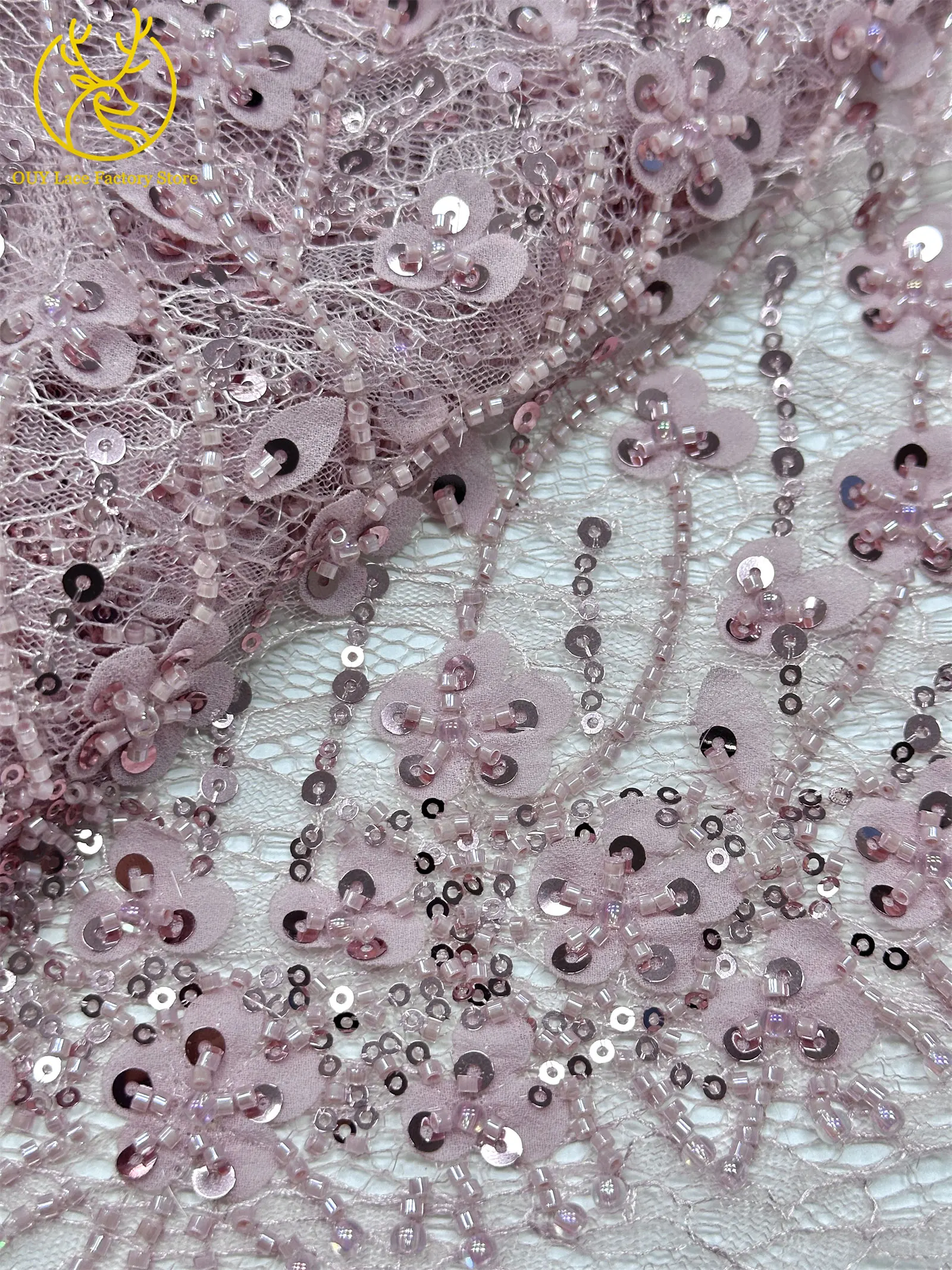 Olivgrüner afrikanischer Brautkleid-Spitzenstoff 2026, hochwertige nigerianische Pailletten-Stickerei-Spitze für Brautkleider und Partykleider zum Nähen – Detail 19