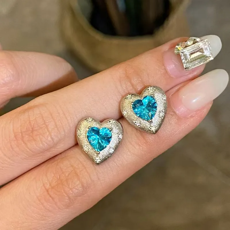 

Rare Paraiba Tourmaline Jewelry Set For Women Luxury 18K White Gold Filled Heart Blue Gems Rigato Stud Earring/Locket Charm/Ring