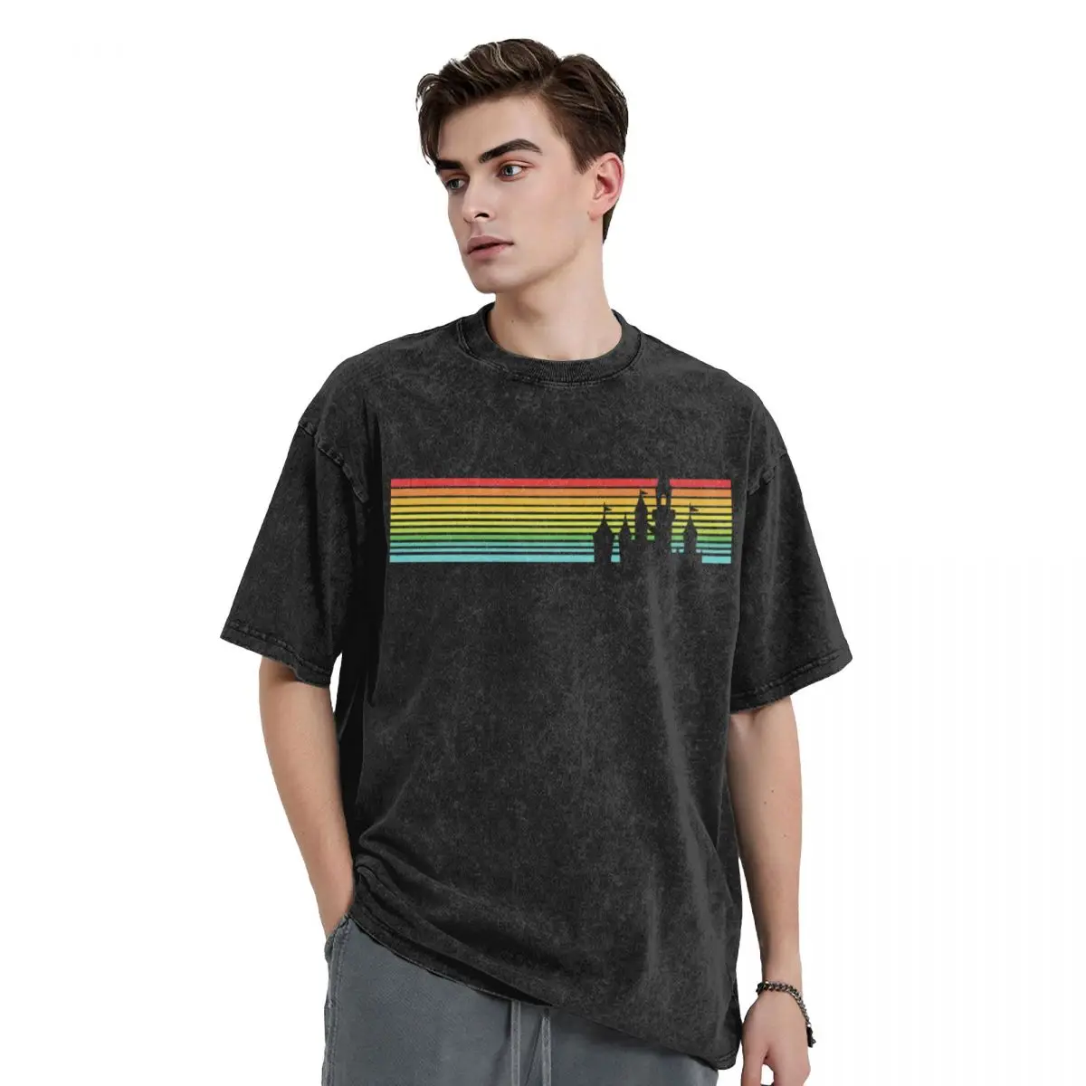 

Retro Castle Stripes T-Shirt essential t shirt cute clothes Aesthetic clothing mens graphic t-shirts anime