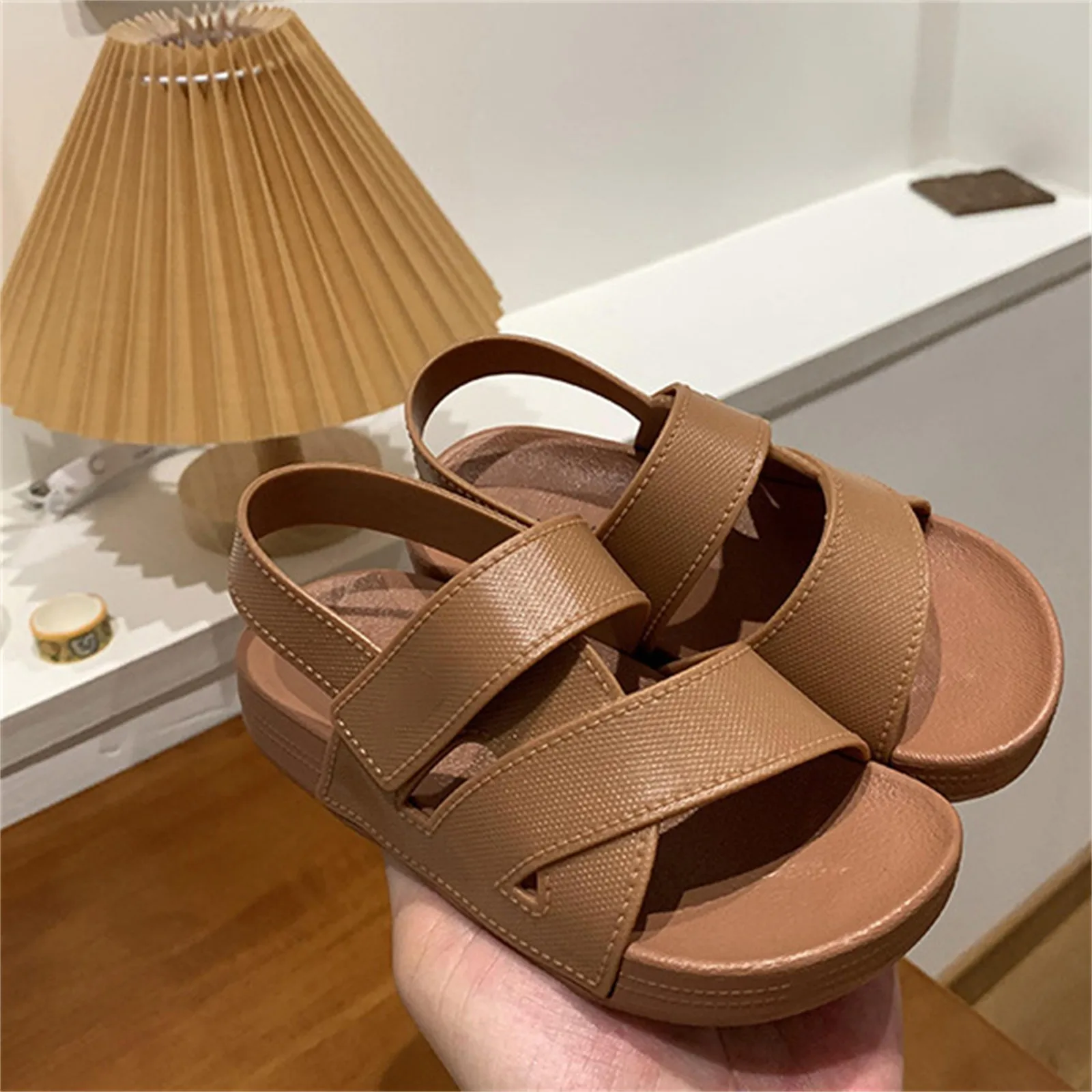 Summer Children Beach Sandals Solid PVC Waterproof Child Boys Girls Sandals Casual Non Slip Pool Barefoot Kids Gladiator Shoes