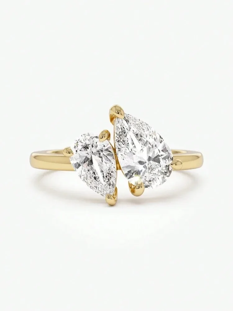 925 Sterling Silber Klassische Doppel-Wassertropfen-Form Weiße Zirkon-Ringe für Damen Verlobung Hochzeit Hochwertiger Edel-Schmuck – Detail 6