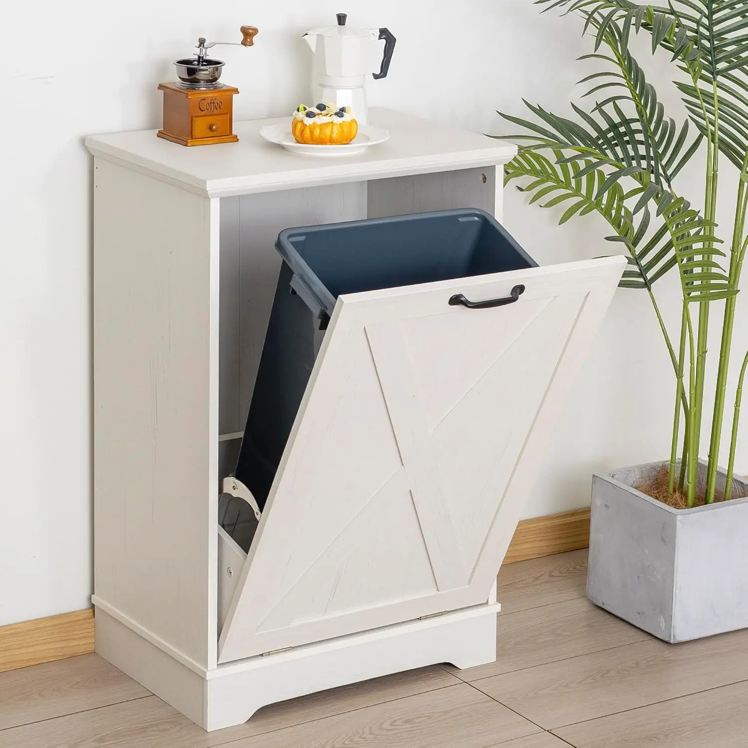 

13 Gallons Tilt Out Trash Can Cabinet, Wooden Trash Can Cabinet Tilt Out Pet Proof Hidden Garbage Cabinet for Kitchen, Antiqu