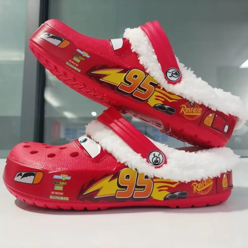 

Hot 95 Mcqueens Pixar Cars Fleece-lined With Shoe Ornament Cartoon Solid Waterproof Slippers Sand Sandals Casual Breathable Gift