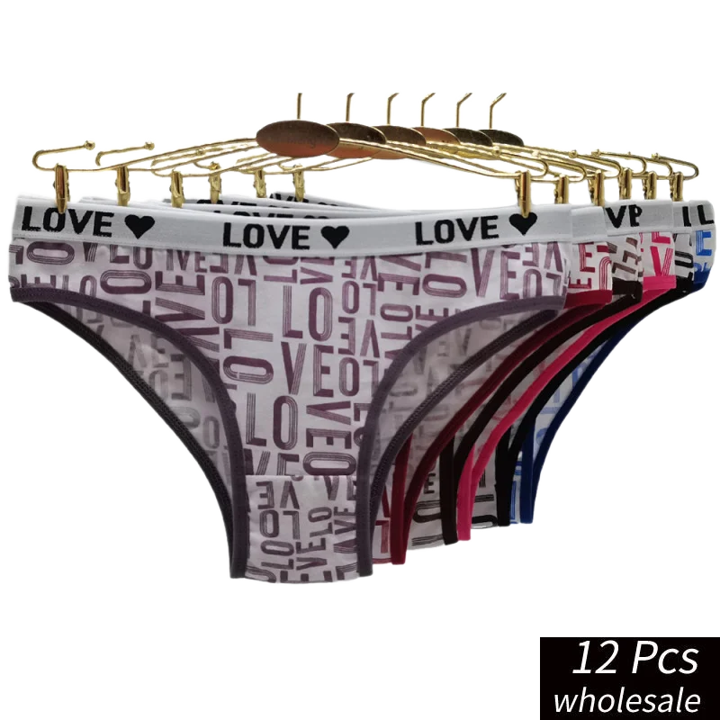 Alyowangyina 12 pcs/lot wholesale Women Intimates panties Bikini alphabet print  Underpants  Soft Cotton Underwear Briefs #89483