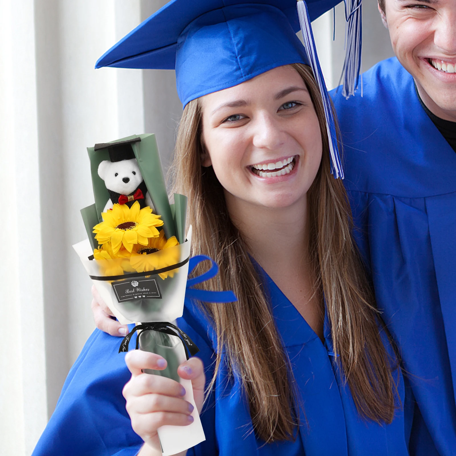 

Sunflower Graduation Bear Bouquet Bedroom Decoration Party Favor Plastic PP Cotton Stuffed Animal Ornament Gifts Students