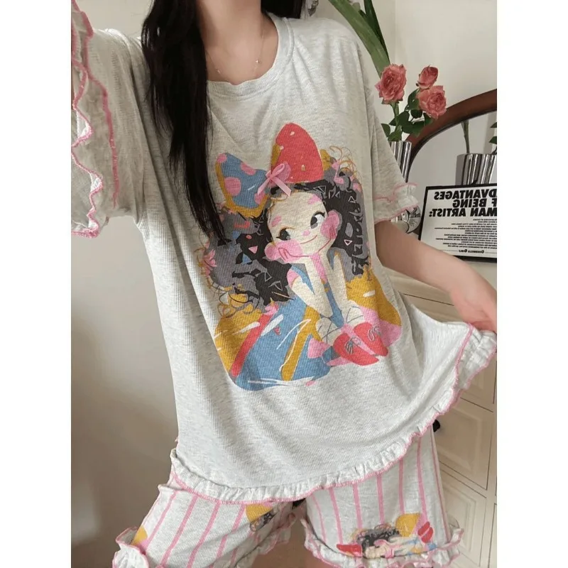New Teenage Girls Casual Pajama Set Short Sleeves Shorts Two-piece Set with Cartoon Character Made of Modal Home Wear for Women view 5