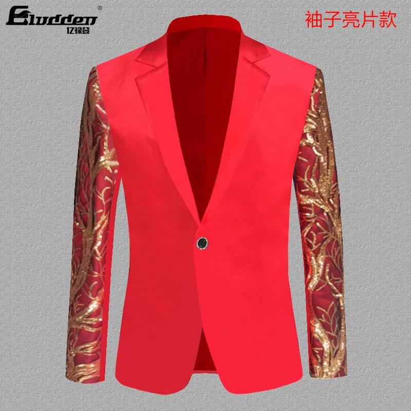 

2026 men, color matching sequined long-sleeved blazer emcee, stage performance casual blazer