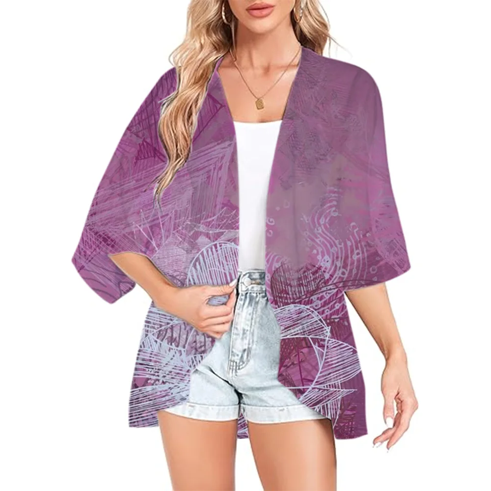 Women's Beach Bikini Swimwear 2024 Elegant Summer Beach Cardigan Top Oversized Vintage Kimono Cardigan Jacket Phantom Flower