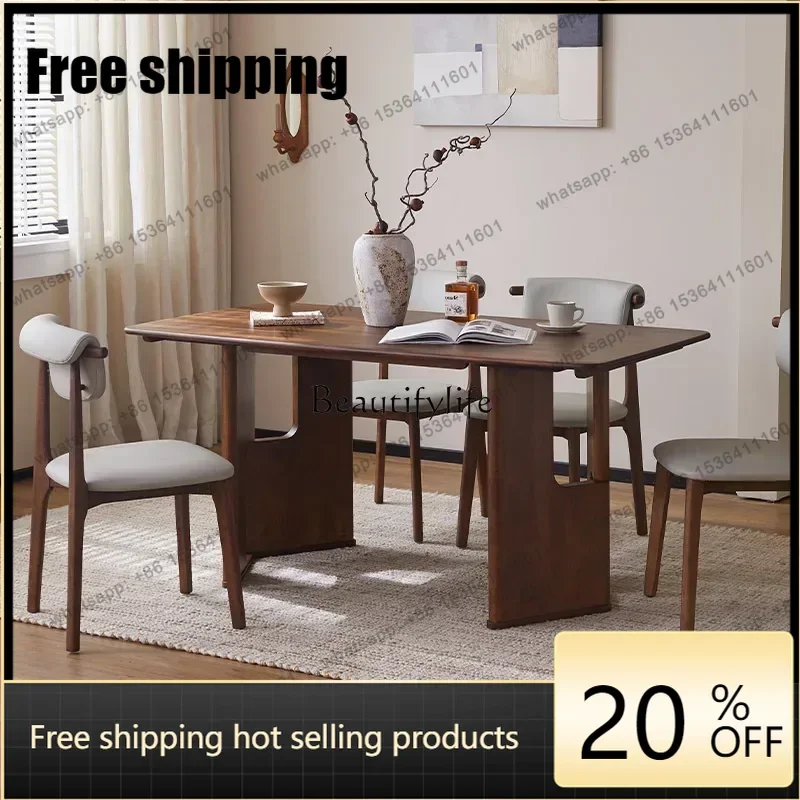HJ -Retro walnut solid wood desk small apartment one-word board computer desk