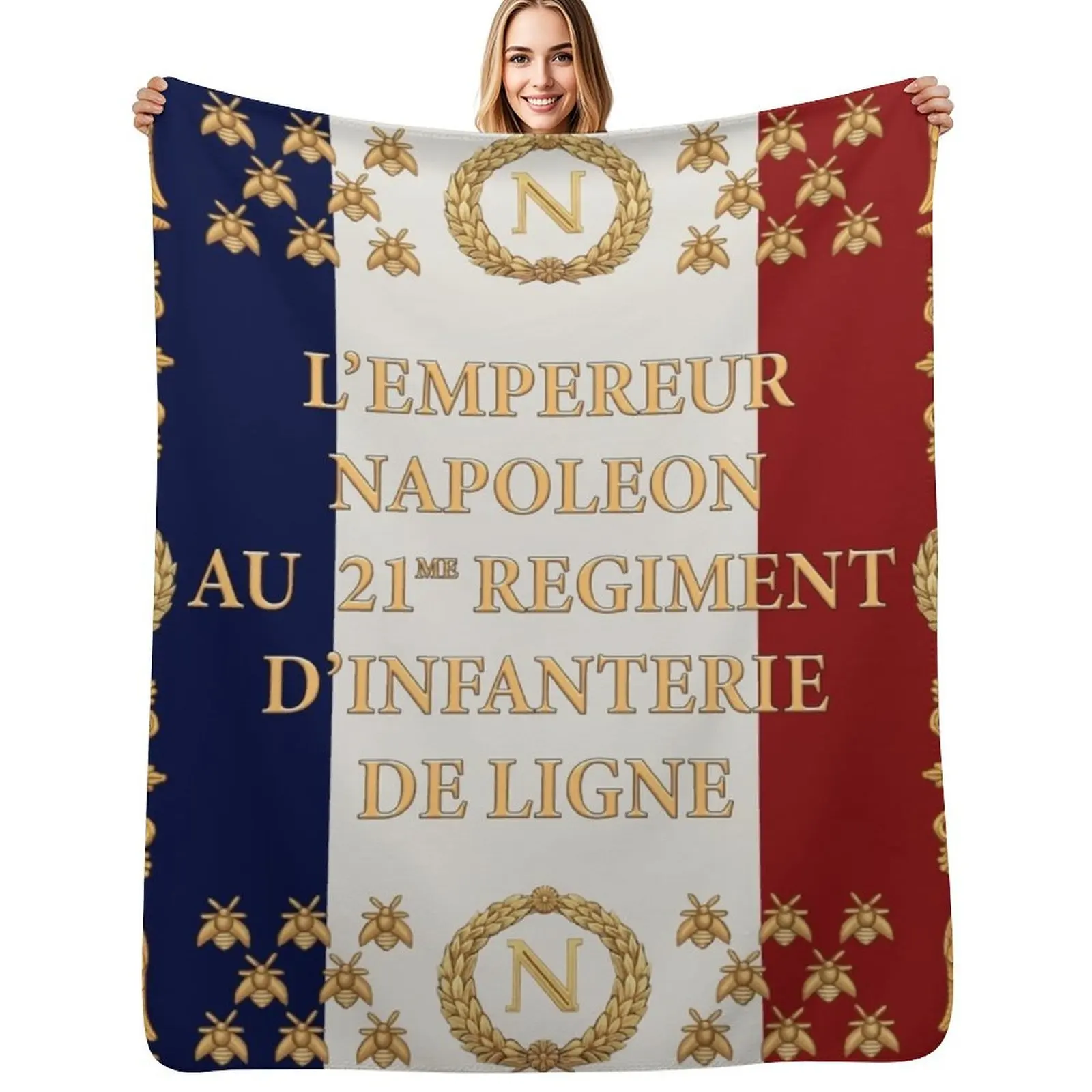 

Napoleonic French drapeaux of the 21me D'infanterie de Ligne 1812 Throw Blanket Soft Warm Blanket Gift for Grandparents