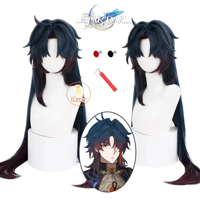 

Honkai Star Rail Blade Cosplay Wig Dark Blue Long Hair Earrings Ear Clip Stellaron Hunters Astral Express Women Men Accessory