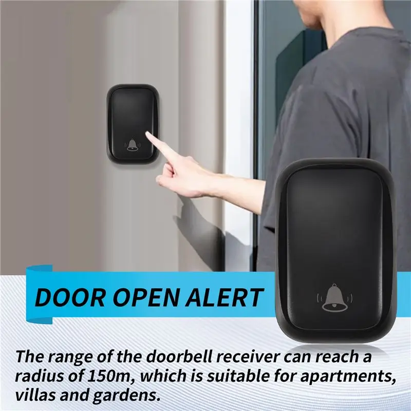 ABJT-Wireless Doorbell Waterproof Self-Powered Button Smart Door Bell Sets Home Welcome Outdoor Chimes Receiver EU Plug