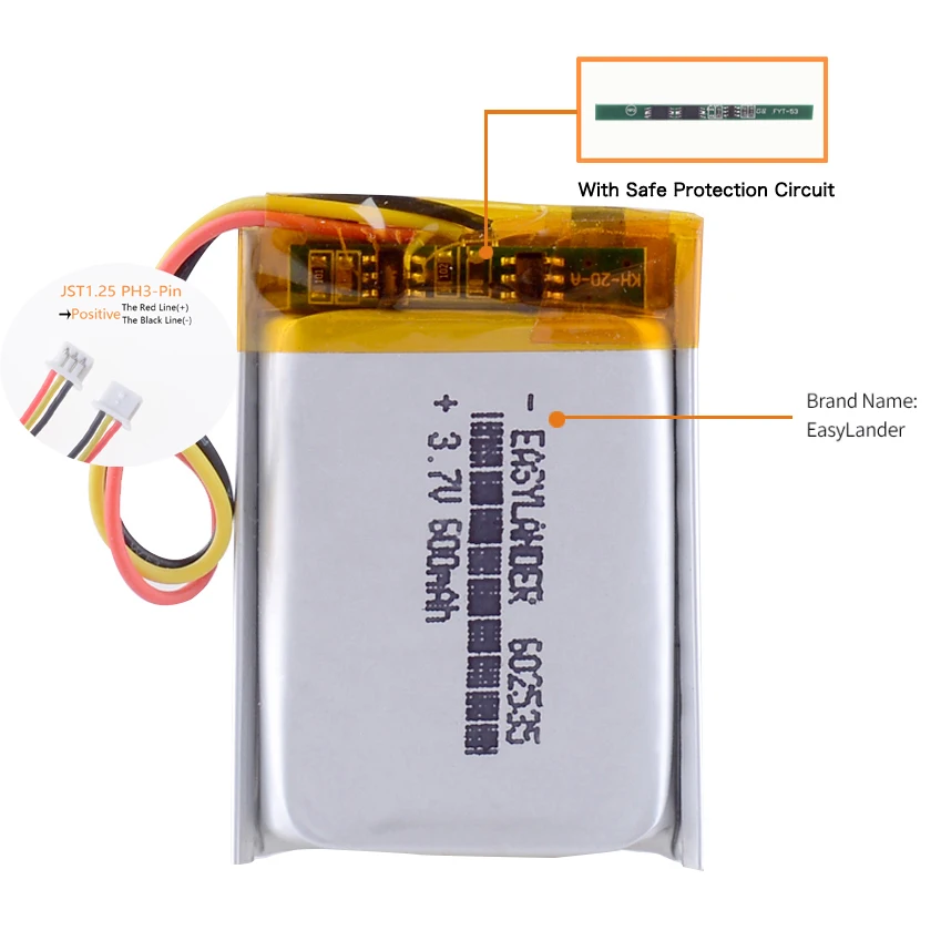 JST1.25 3Pin 3.7V 302535 402535 502535 602535 702535 802535 902535 102535 بطارية ليثيوم بوليمر قابلة للشحن