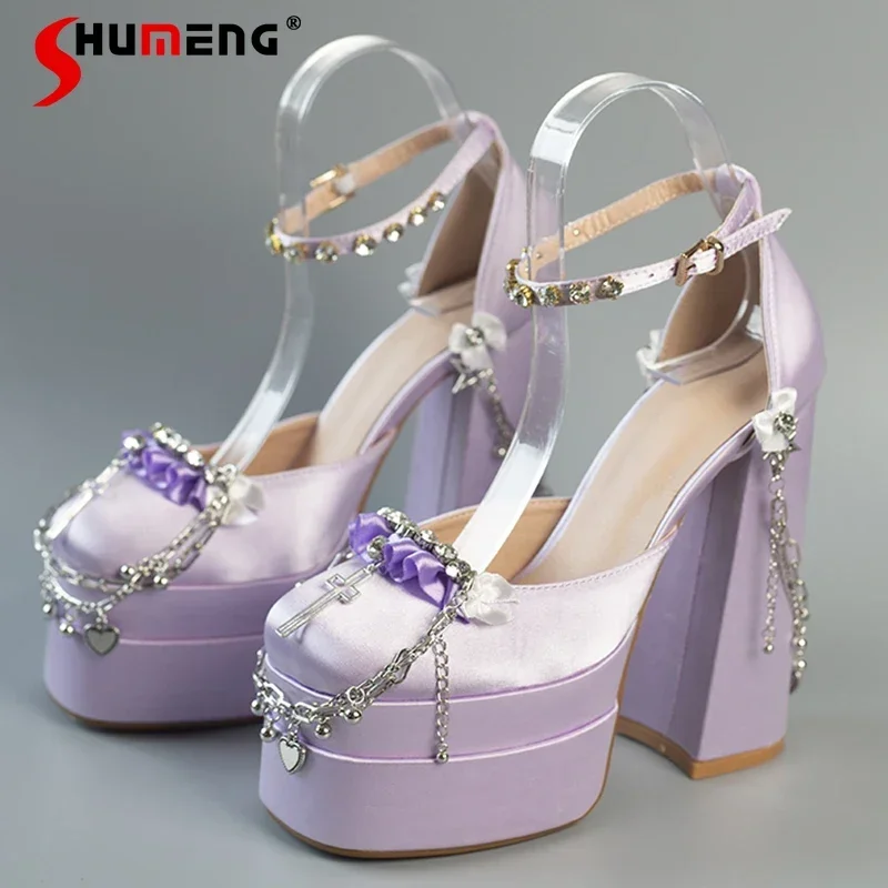 

Japanese Lolita Sweet Rhinestone Platform Mine Style Cute High Heel Women's Patent Leather Platform Original High Shoes Ladies