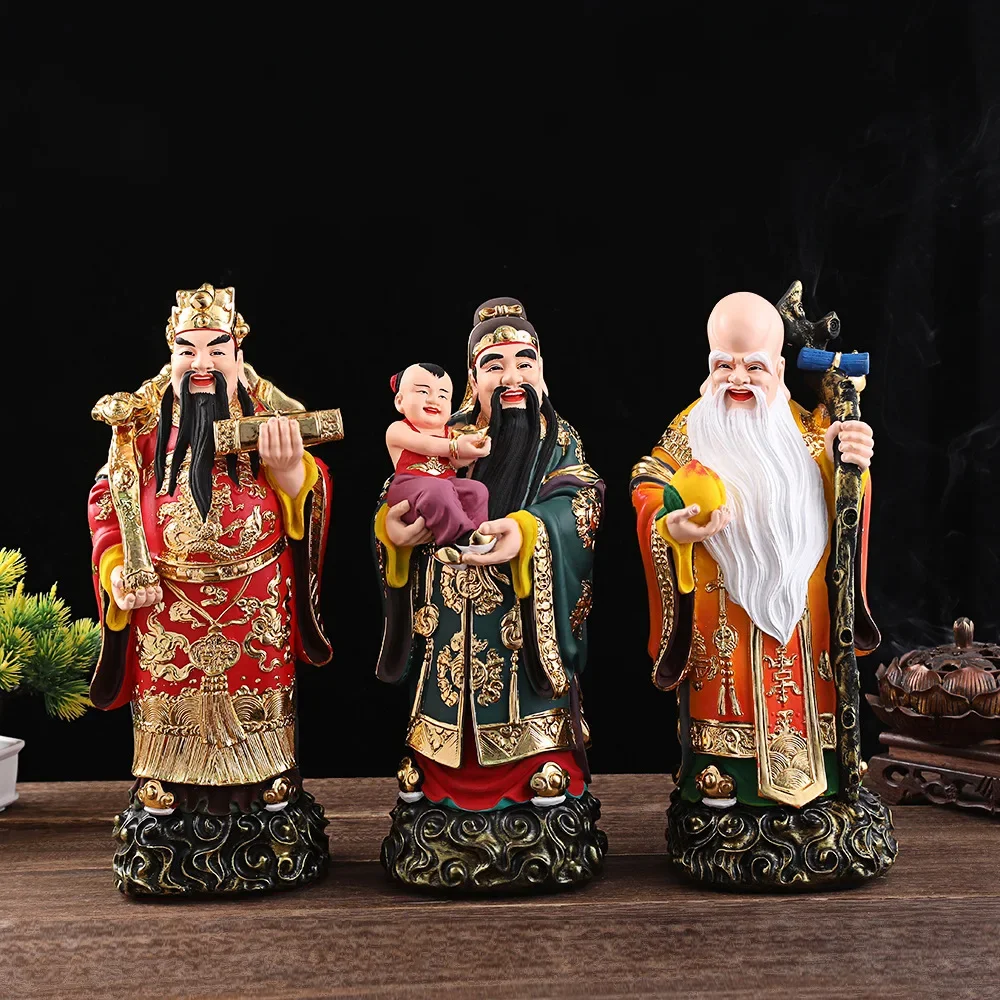 Fortune, Longevity, Three Stars, Buddha Happiness and Wealth Ornament Home Resin Statue