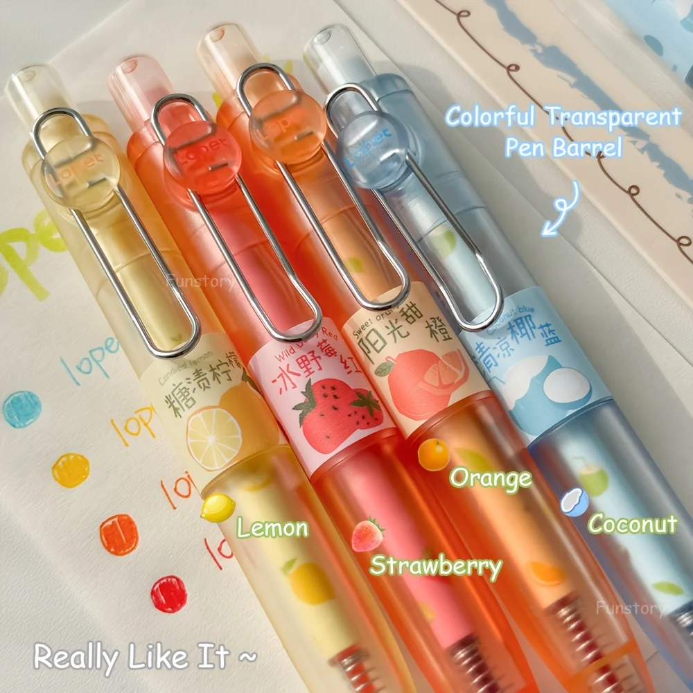 1 Set of 4 Fruit-Scented Colorful Quick-Dry Gel Pens, Stylish and Simple Transparent Journaling and Drawing Pens, Short Pocket-Sized Quick-Dry Pens, Essential for Study and Office, Colored Pens, Great Gift for Back-To-School Season