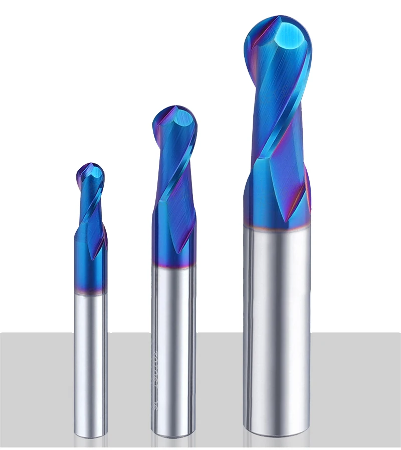 OYYU HRC60 2 Flute  Blue Nano Ball Nose End Mills Tungsten Steel Lengthen Extended Router Bit 50L-150L Milling Cutter R1.5 R1 R2