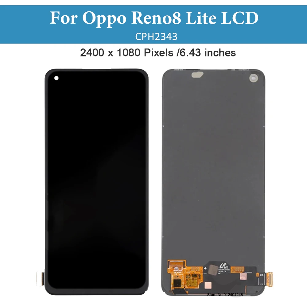 Original AMOLED For OPPO Reno8 Lite LCD Display Touch Screen Digitizer Assembly, Replacement, CPH2343, 6.43