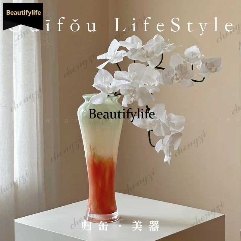 D80 high vase design flower Song-style aesthetics living room flower arrangement high-end light luxury ornament