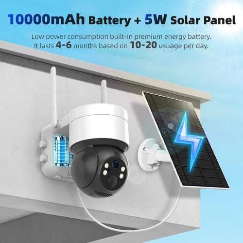 Imagen 2 del producto Tuya SmartLife WiFi/4G tarjeta Sim 3MP WiFi batería seguimiento de movimiento Solar detección humana Color visión nocturna cámara CCTV PTZ al aire libre