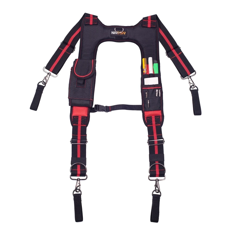 94PD Upgraded Tool Belt Suspenders Construction Work Suspender with Phone/Pencil Holder Comfortable Foam Shoulder Padder