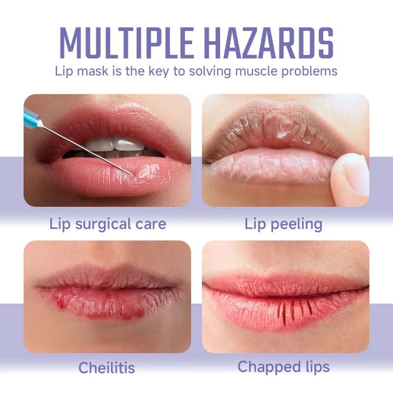 

Collagen Lip Mask Patches - 6 Pieces, Lavender Oil & Hyaluronic Acid, Hydrating, Anti-Chapping, Reduces Lip Lines