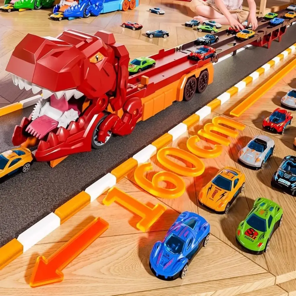 Foldable Track Dinosaur Foldable Truck Toy Transforming Metal Mini Cars Dinosaur Race Track Toys Molded Racing Cars