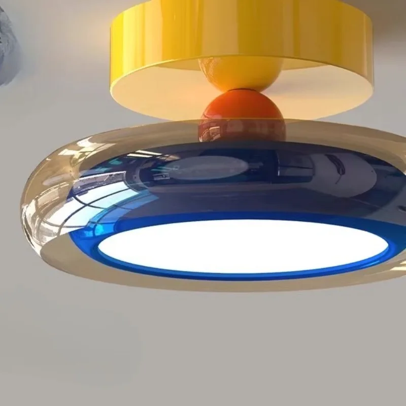 Postmodern Glass Ceiling Lamp Retro Walnut Color Eye Protection Hallway Kitchen Restaurant Entrance Balcony LED Lighting Fixture