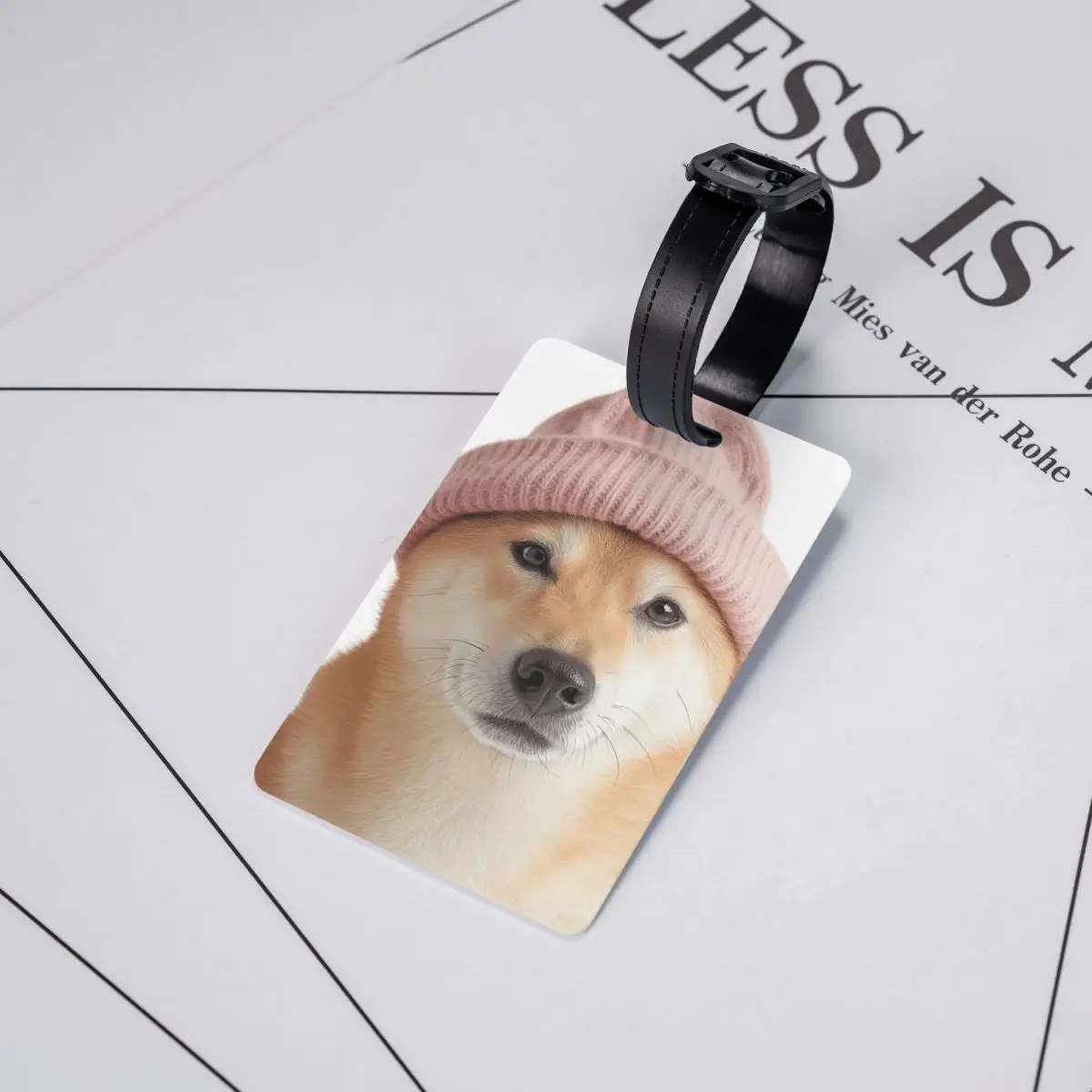 شيبا اينو الكلب يرتدي قبعة الشتاء الوردية علامات الأمتعة حقيبة الملحقات السفر الأمتعة الصعود علامة التسمية حامل معرف اسم العنوان #5