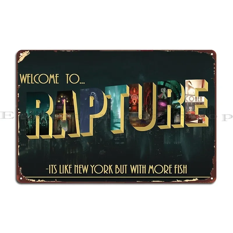 Bienvenue à Rapture Spiritofdisney Plaque métallique affiche cinéma Garage personnalisé mur grotte Garage étain signe affiche