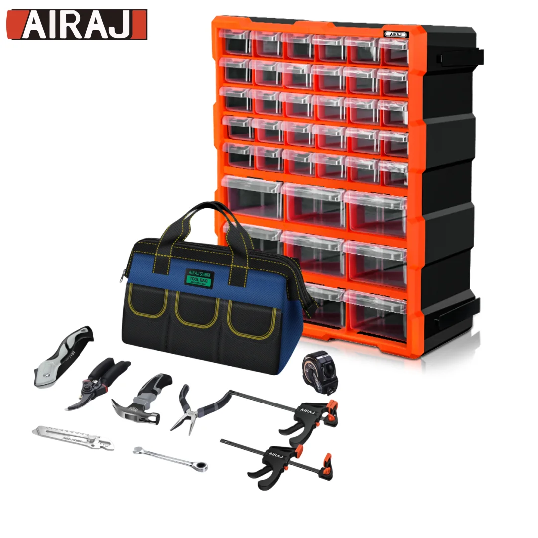 AIRAJ 18 Inch 39 Drawer Parts Box With 13 Inch Tool Bag Set, Gardening Tools combination Set, the Best Choice for Home Repairs