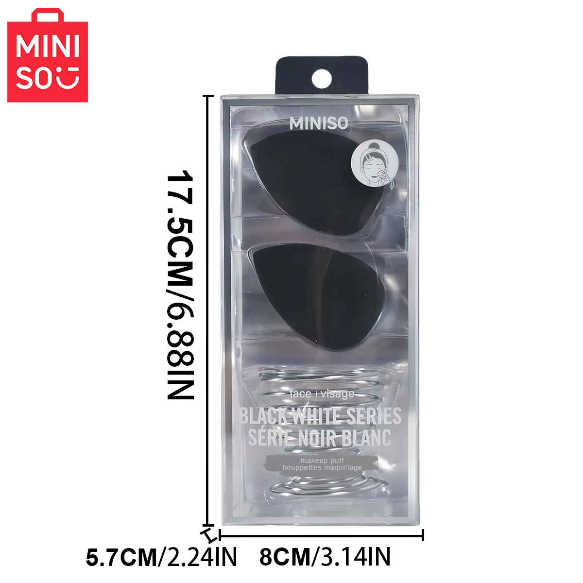 ชุดไข่แต่งหน้า MINISO Classic Black and White Series Multi sided Water Drop Dark Shining Powder - พร้อมกรอบโลหะ